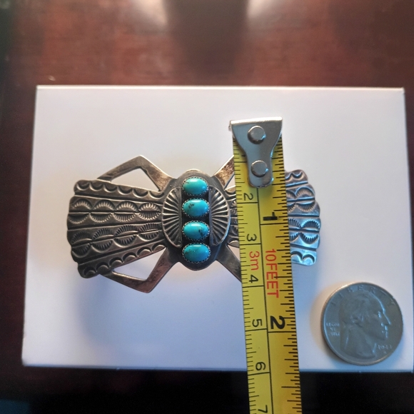 Native American Vintage Sterling Silver & Turquoise Hair Barrette. - Picture 4 of 6
